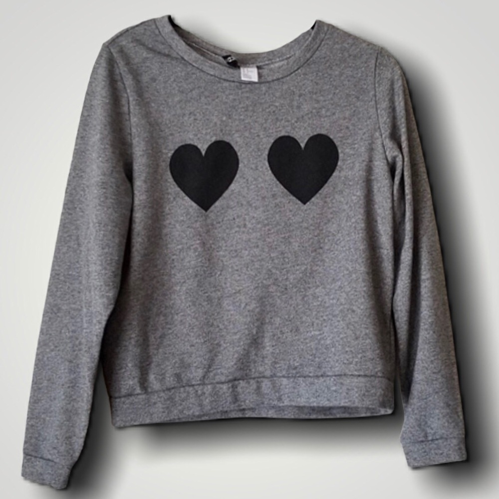 H&M Divided Grey Hearts Crewneck XS
